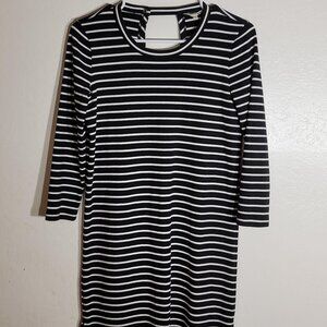 Madewell Womens XXS Long Sleeve Striped Black & White Keyhole Back Mini Dress